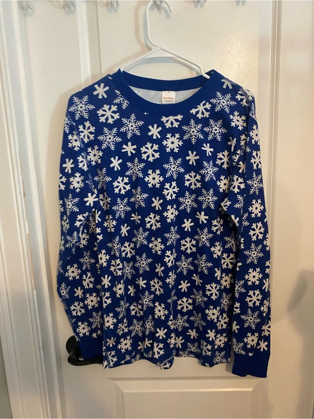 Hanna Andersson Royal Blue Snowflake Pajama Set Top M/Bottom L